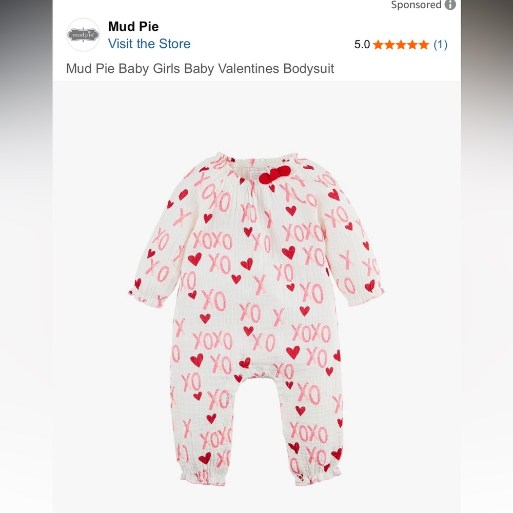Mud Pie White and Red XOXO Valentines Bodysuit 9-12m